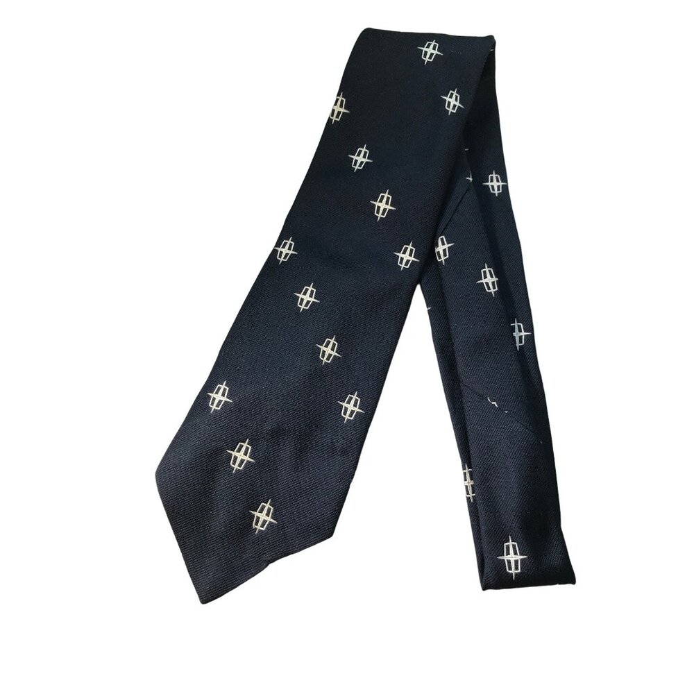Lincoln Continental Golden Clasp Vintage Neck Tie Polyester Blue White Art Deco